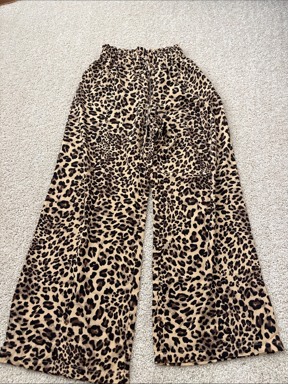 Leopard Print Wide-Leg Pants - Beige & Black